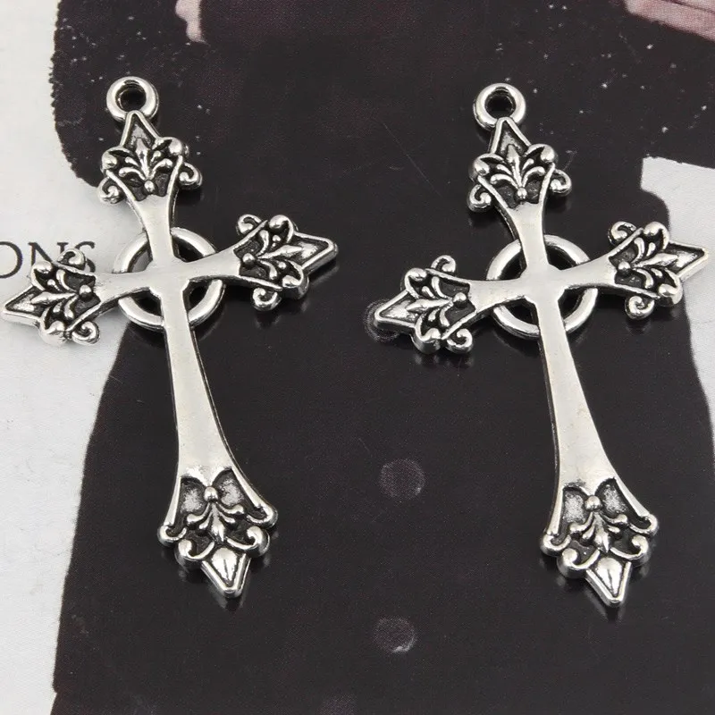 15pcs Silver Color 43x26mm Jesus Cross Charms Religious Faith Pendant Fit DIY Jewelry Making Handcrafted Accessories