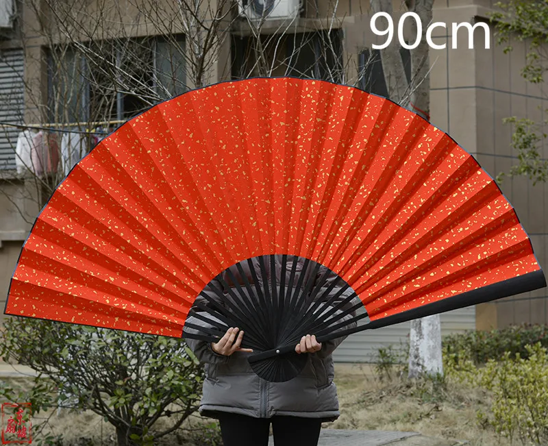 Retro Wall Mount Living Room Fans Oversize Golden Foils Xuan Paper Fan Artist DIY Painting Wall Hanging Fan Home Decoration