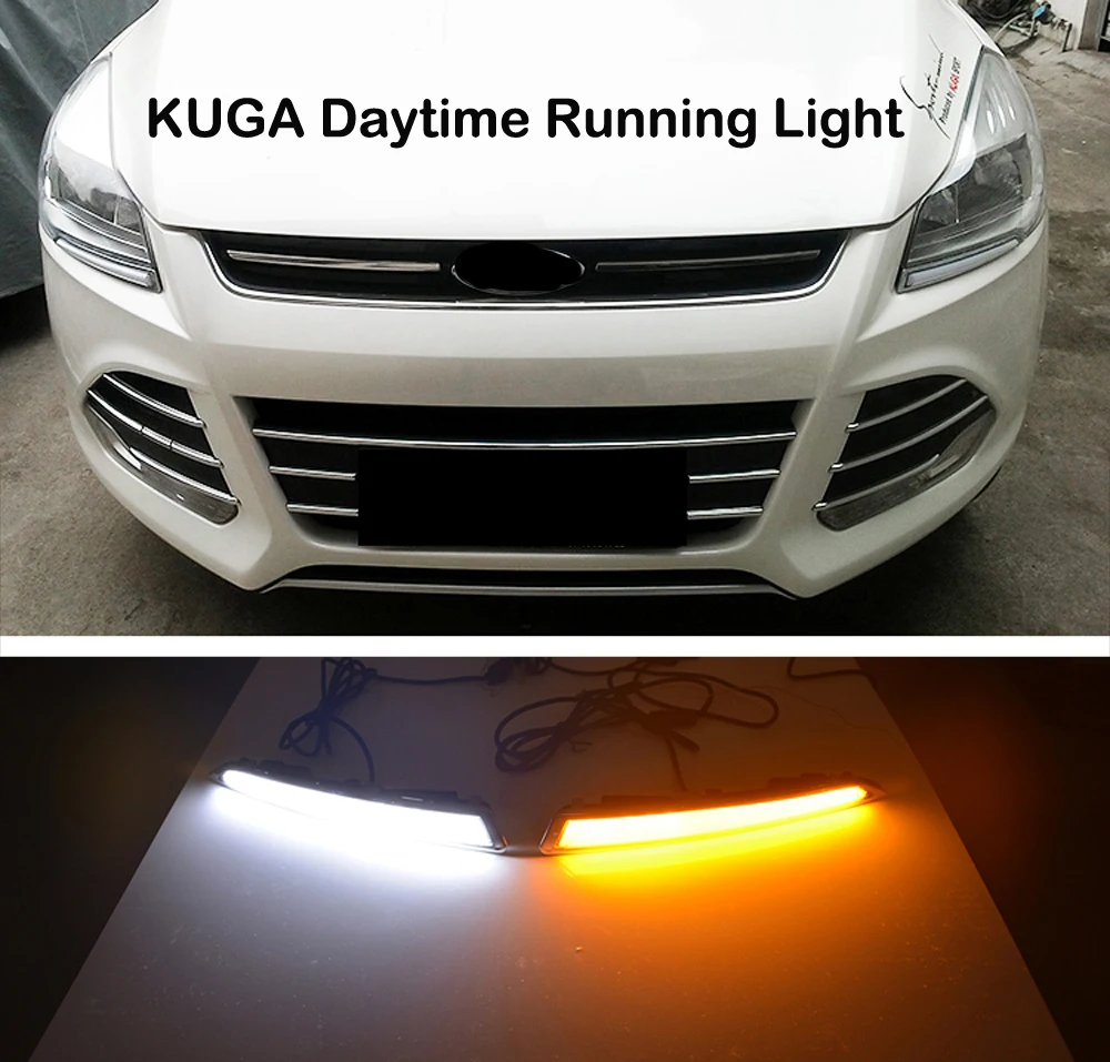 1 Pair Led Car Drl For Ford Kuga Escape 2013 2014 2015 12v Daytime Running Lights Daylight With Yellow Turn Signal Fog Lamp