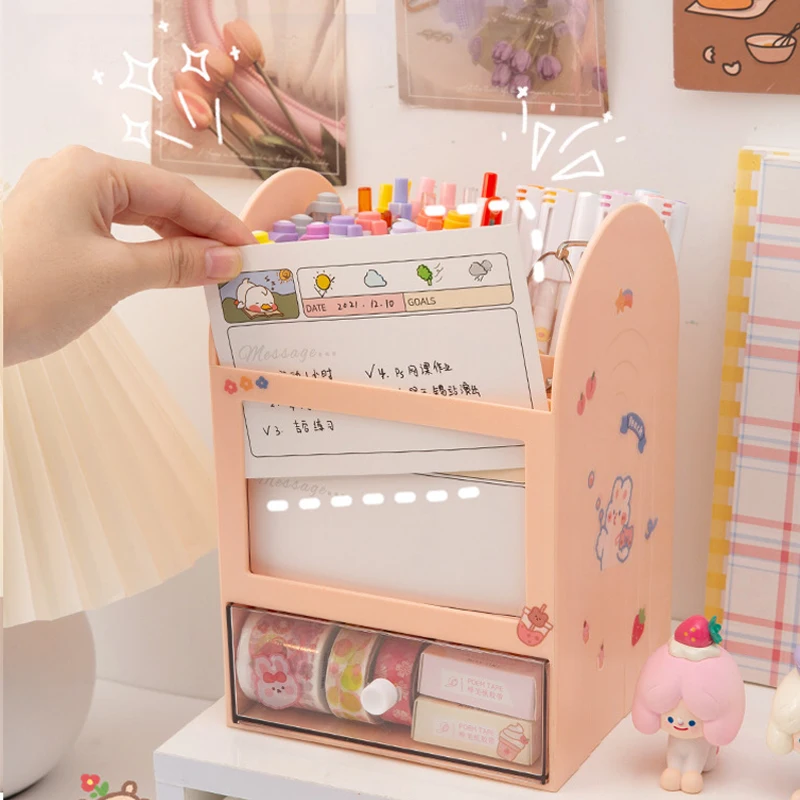 ins style penholder pen holder new storage drawer card type notepad girl heart storage box desk organizer stationery