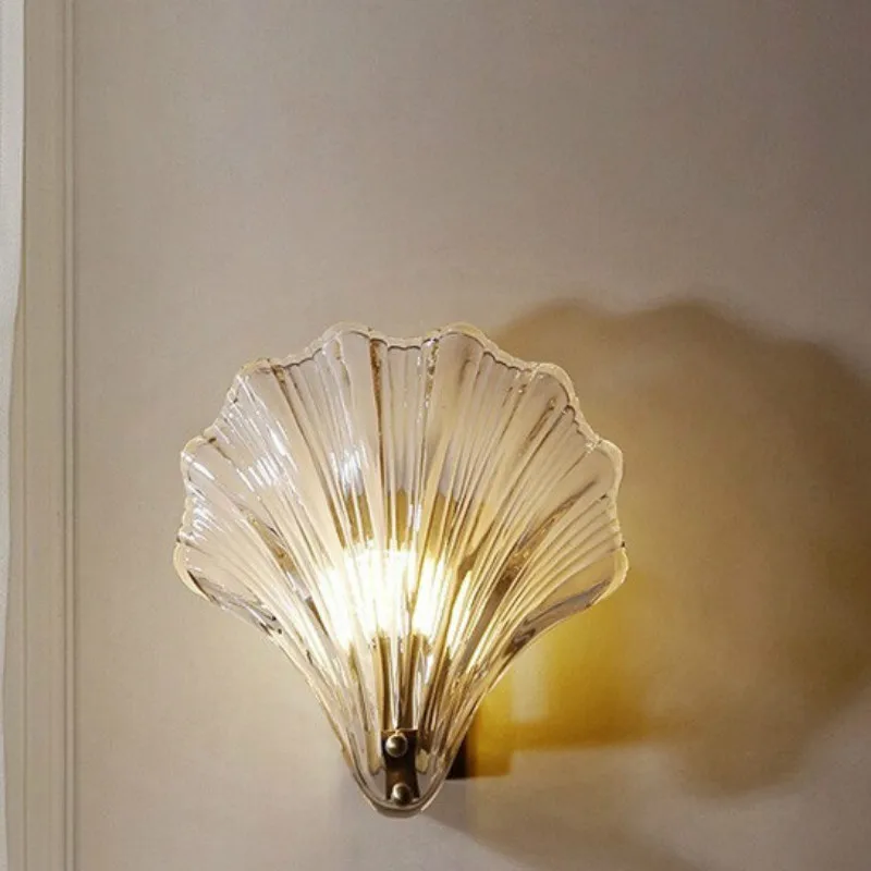 

Nordic copper modern light luxury shell wall lamp living room background wall bedroom children's room bedside lamp LX102314