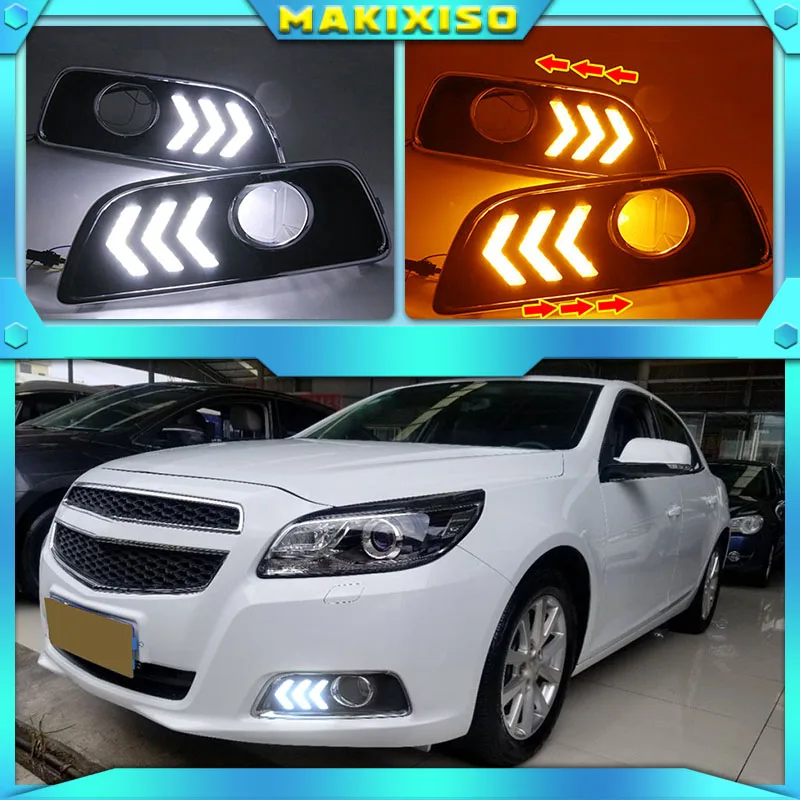 

2Pcs LED DRL Daytime Running Light For Chevrolet Malibu 2011 2012 2013 2014 2015 Car Styling with Fog Lamp hole Turning light