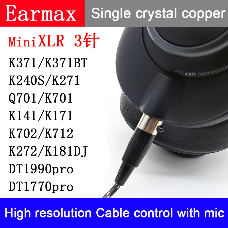 Kabel Headphone XLR untuk AKG K371 Q701 K240S K702 K553 DT1770 DT1990pro dengan Mikrofon Kemurnian Tinggi Kabel Tembaga Kristal Tunggal