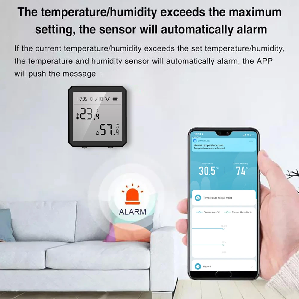 Tuya WiFi Hygrometer Thermometer Smart Temperature Sensor Humidity Detector With LCD Date Time Display Support Alexa Google Home