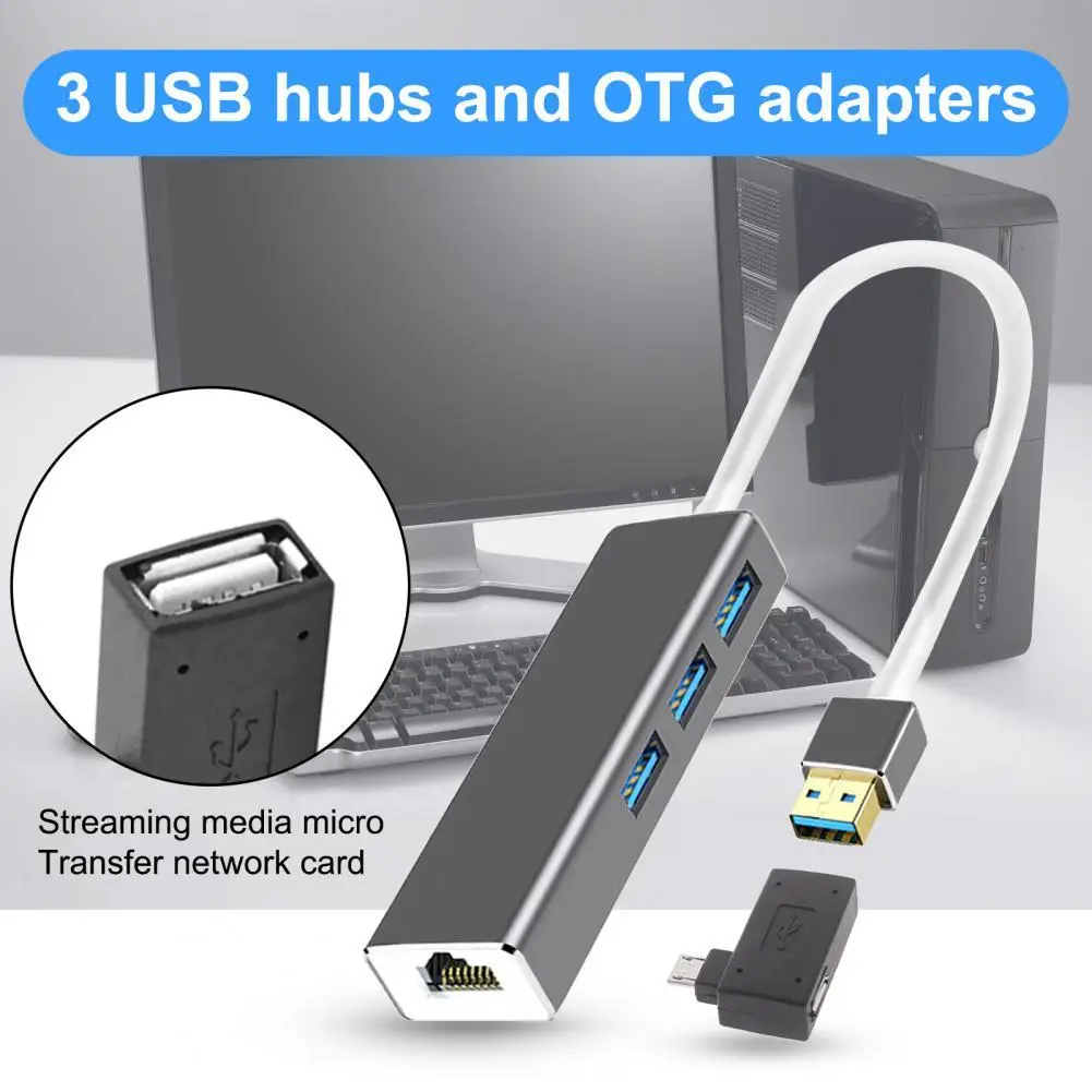 

Ethernet Adapter High Speed 10/100Mbps Micro USB to RJ45 LAN Converter with 3 USB Hub OTG Adapter for Streaming TV Stick