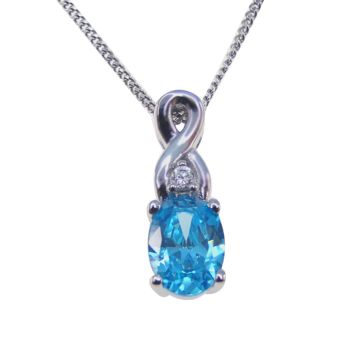 Classic Elegant Oval Blue Zircon Pendant Send Lady