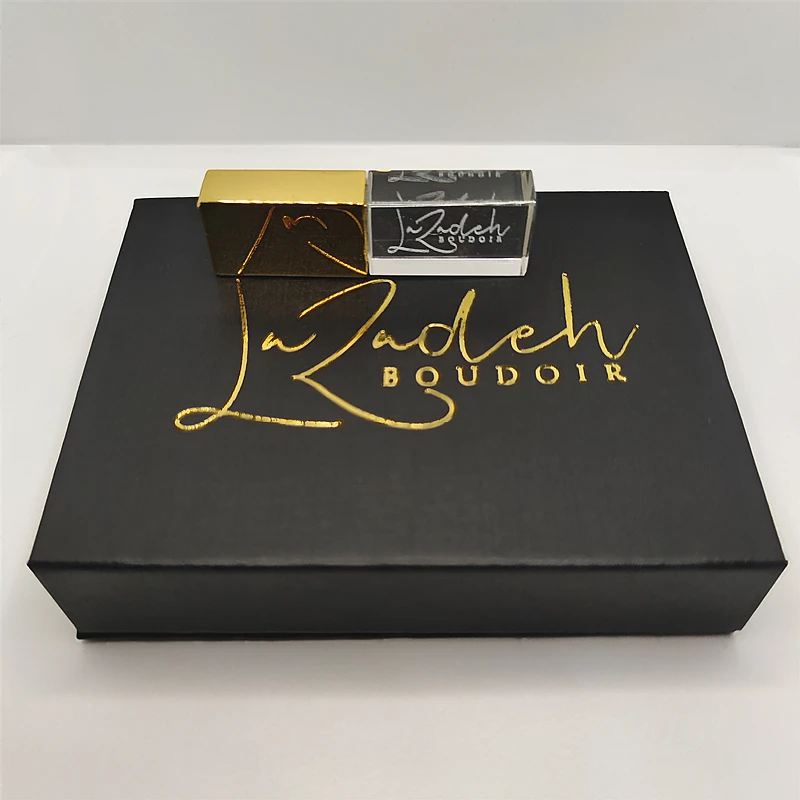 Custom LOGO Photographer Studio Gold Crystal USB3.0 High-speed  Flash Pendrive and Gold-plated Gift Box