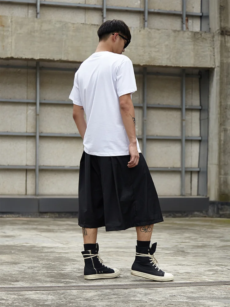 Men's Traditional Casual Wide-Leg Five-Cent Pants Black Loose Straight Pants Go With Fashion