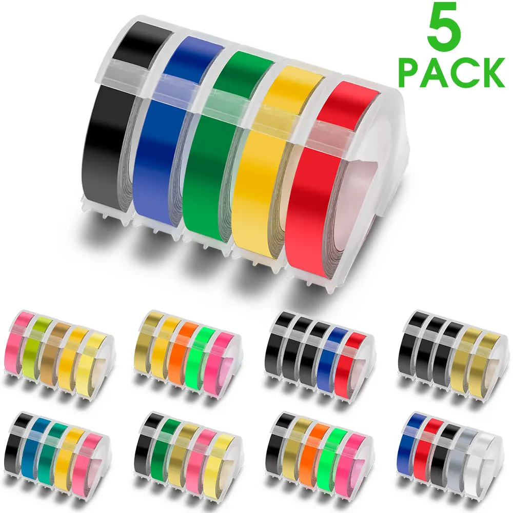 5PK multicolore 9mm etichetta goffrata per nastro per etichette Dymo 3D per etichettatrice Dymo Motex E101 12965 1540 1610 etichettatrice