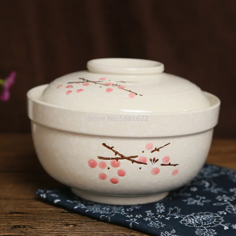 6.5 Inch Japanese Creative Hand-painted Ceramic Tableware Cover Bowl Household Instant Noodle Bowl Insulated Soup Bowl with Lid