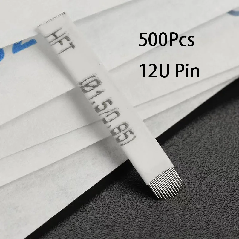 

500Pcs 0.20mm Flex Laminas Microblading Tebori Agulha 12U Shape Needle for 3D Lamina Tattoo Eyebrow Microblading Blades White