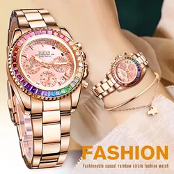 Biden Luxury Ladies Quartz Watch Diamond Women's Automatic Watches 3 Dial Wristwatches Fashion Clock Bracelet Zegarek Damski