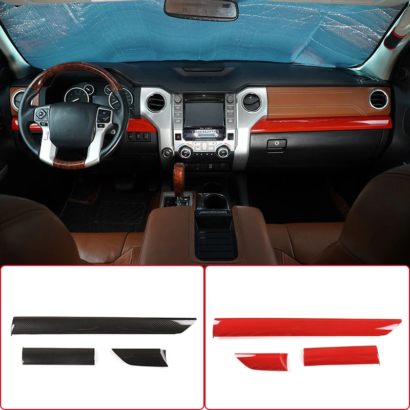 

ABS Carbon Car Center Console Dashboard Panel Trim Cover Interior Garnish Sticker Strips For Toyota Tundra 2014-2021 Accessories