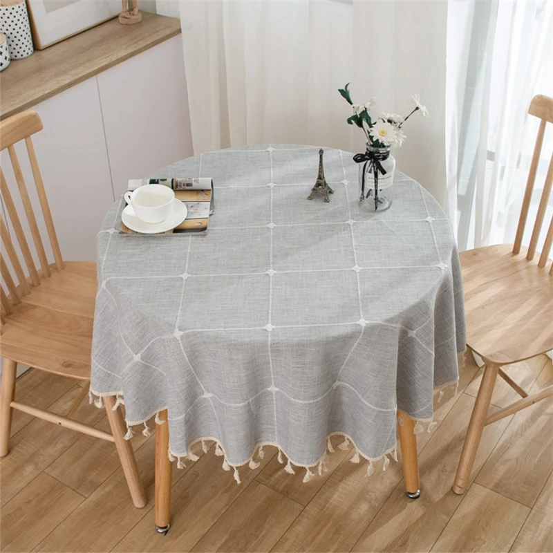 

Japanese Style Imitation Cotton Linen Plaid Tablecloth Literary Round Dining Coffee Table Tablecloth Simple Round Tablecloth