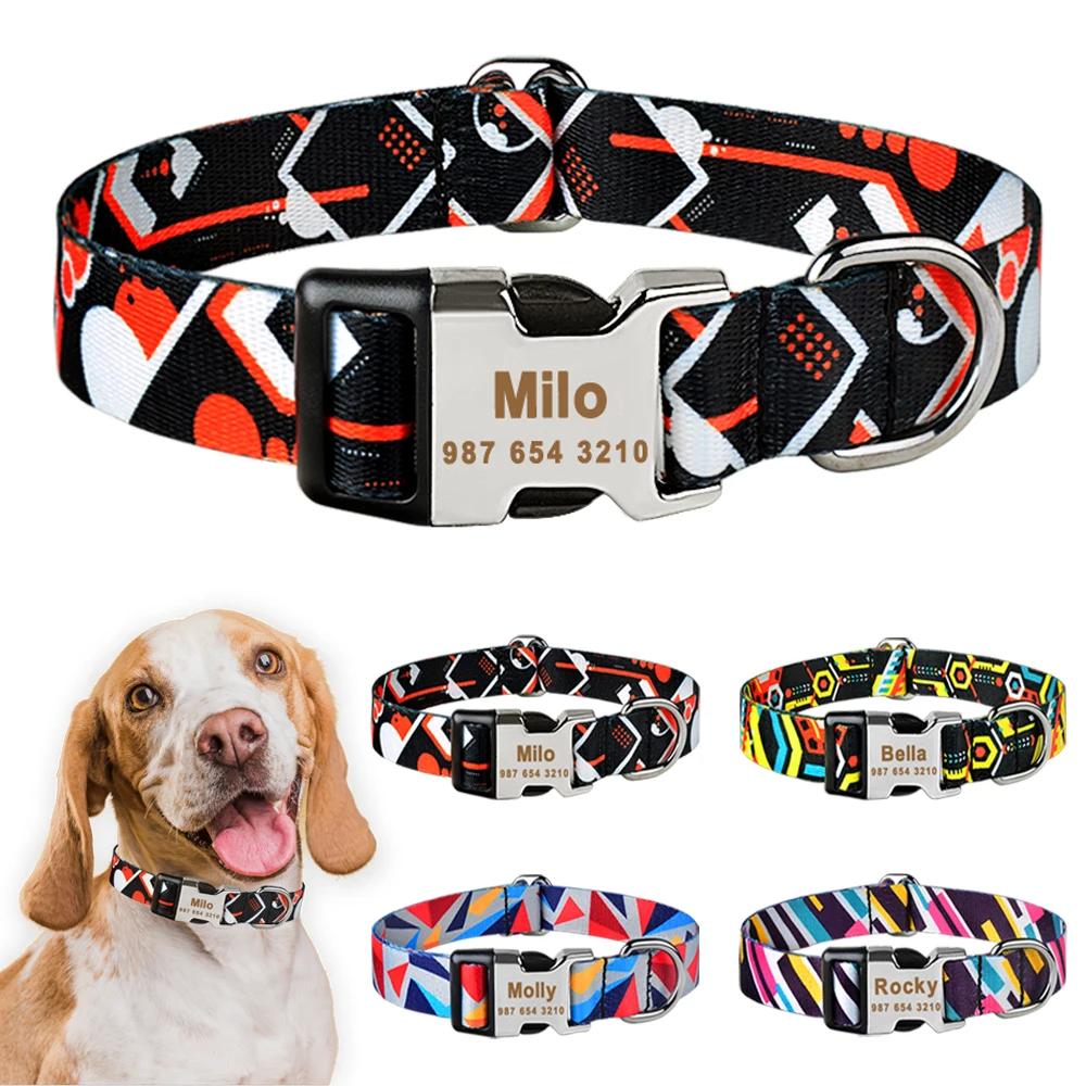 Adjustable Nylon Custom Dog Collar Personalized Dog Collar Free Engraved Name ID Tag Small Large Product Plaid Unisex Dog Collar