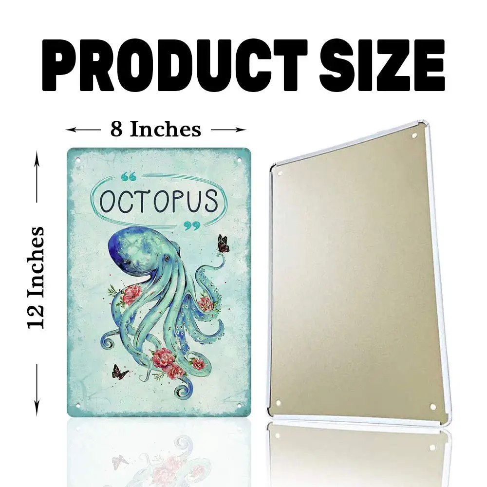 Octopus 20X30 cm Tin Vintage Look Decoration Crafts Sign for Home Kitchen Bathroom Farm Garden Garage Inspirational Quotes Wall