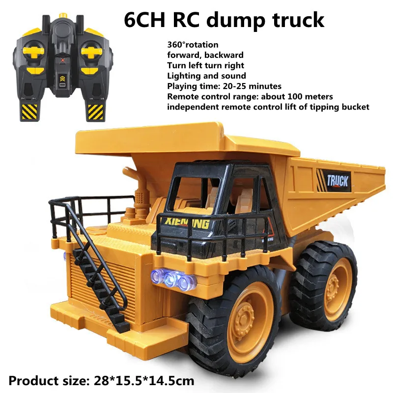 

2.4G Wireless Remote Control Dump Truck Construction Vehicle Model 6-Channel Boy Electric Loader Toy Gift