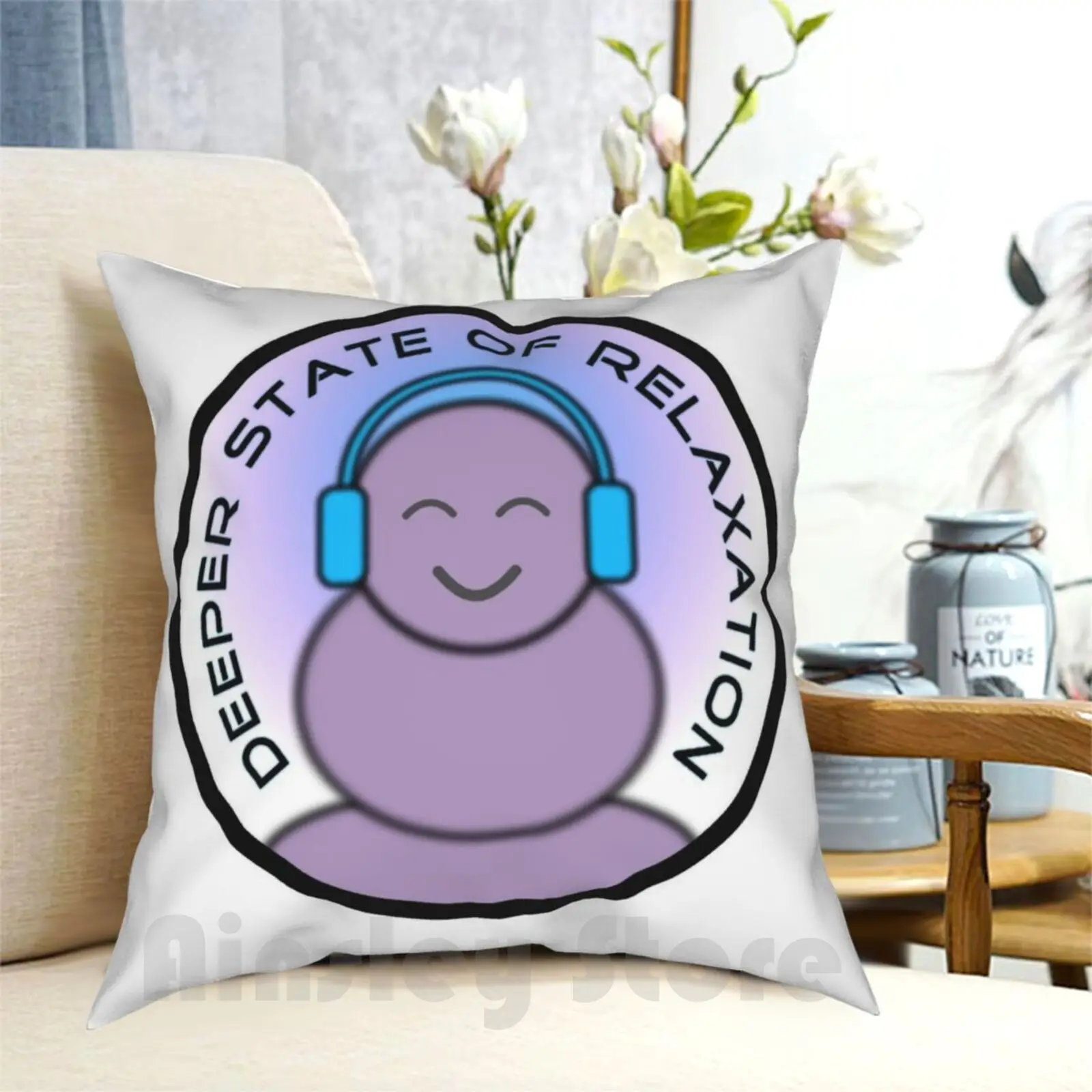 Deeper State Of Relaxation Buddha Headphones Pillow Case Printed Home Soft Throw Pillow Deeper State Of Relaxation