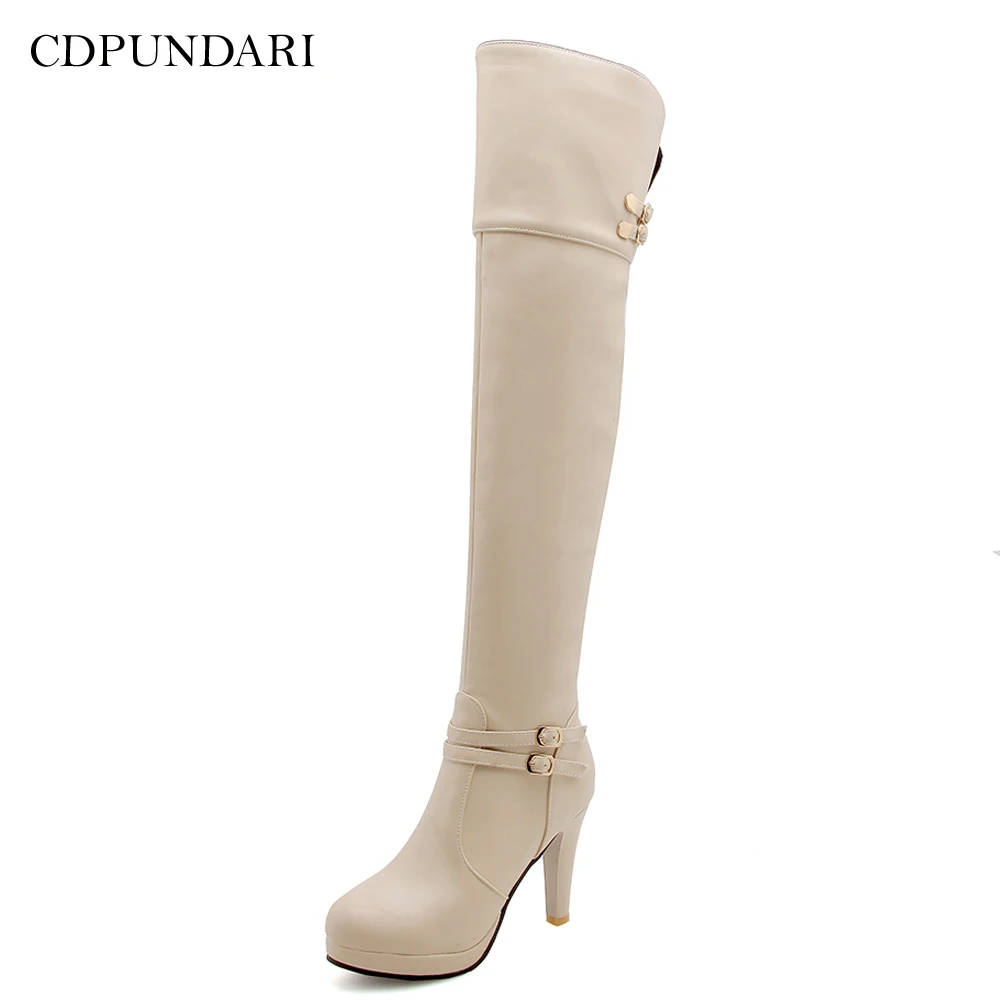 2021 Black High Heels Over The Knee Boots Women Platform Thigh High Boots Spring Autumn Long Boots Shoes Cuissardes Sexy White