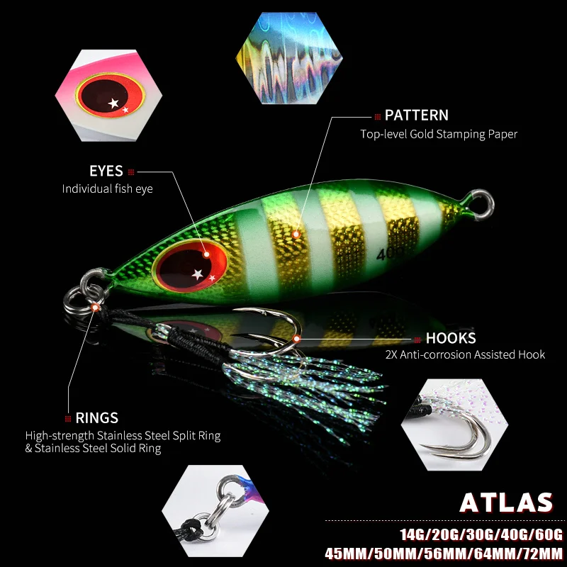 ALLBLUE ATLAS Metal Jig Spoon Lure 14G 20G 30G 40G 60G  Artificial Bait Shore Slow Jigging Super Hard Bass Fishing Tackle