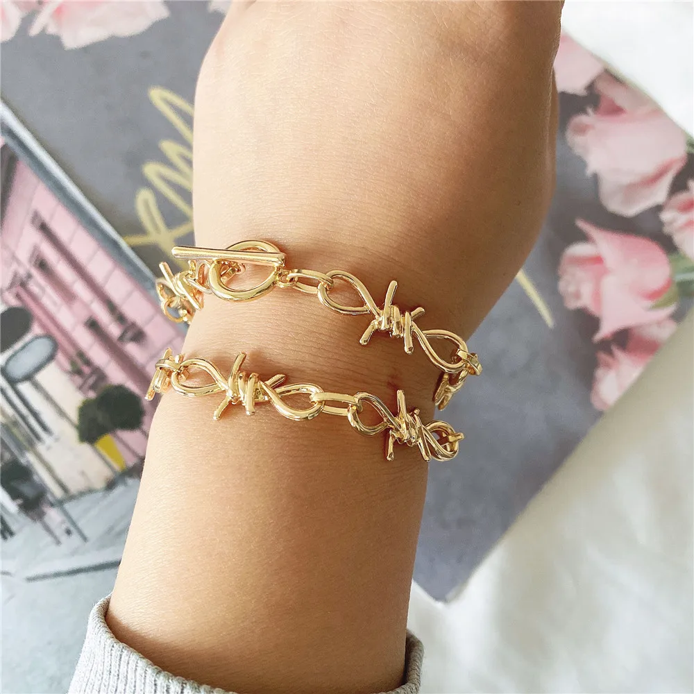 New Trendy Gold Color Plating Chunky Gothic Special Barb Wire Buckle Necklace For Women Girl Chunky Chic Punk Jewelry Accessory