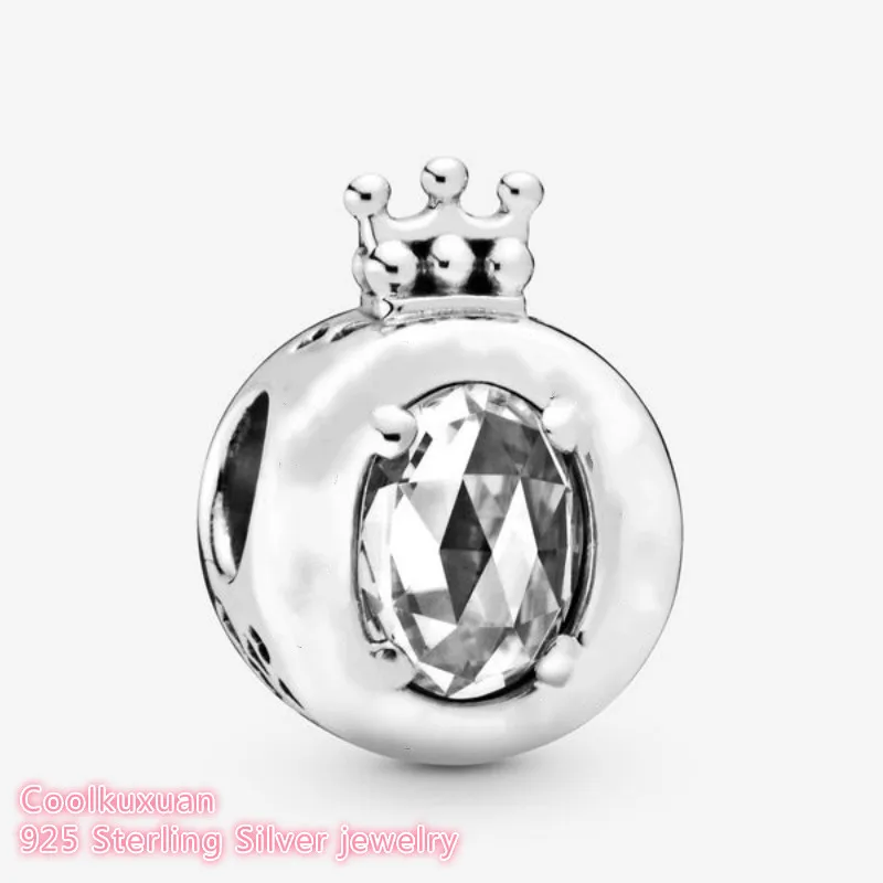 Autumn 100% 925 Sterling Silver Clear Sparkling Crown O Charm beads Fits Original Pandora bracelets Jewelry Making