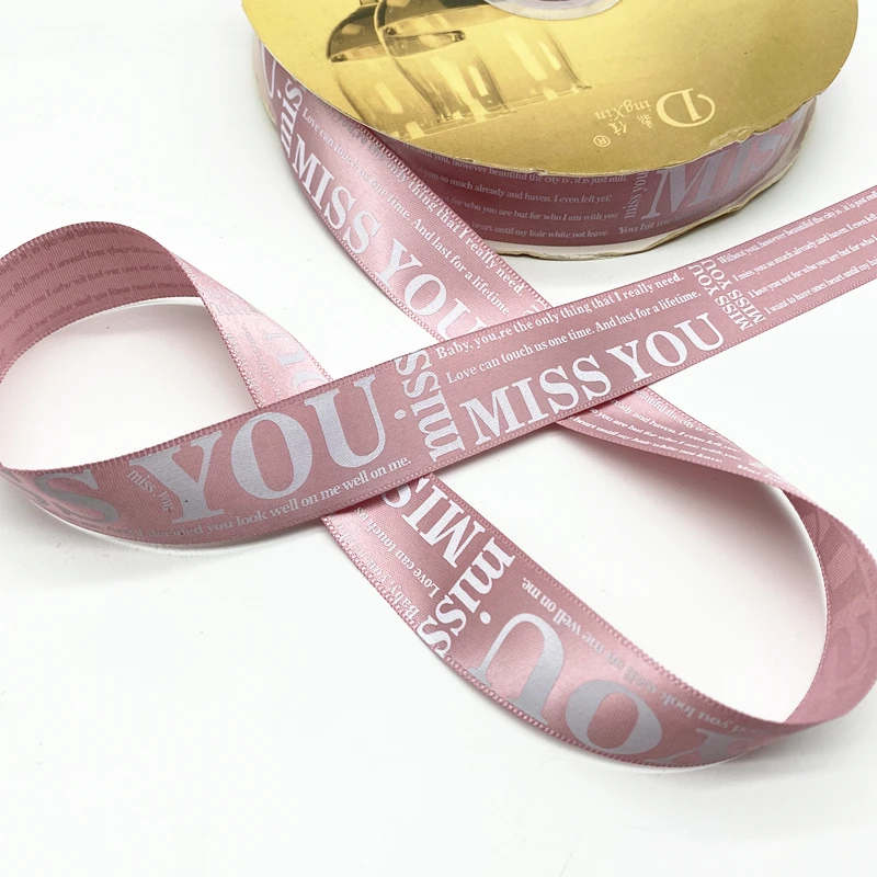 5 yards 25mm Printed 'MISS YOU' Satin Ribbon for Gift Wrapping Wedding Decoration Hair Bows DIY image 5