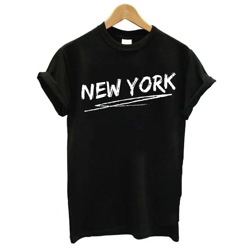 New York Print T Shirt Women 90s Kawaii T-shirt female Clothing Tops O-Neck Casual Clothes Summer Black White Tee Shirt femme