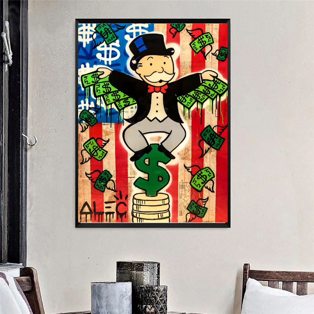 Alec Monopolyingly mit Geld Schaukeln Leinwand Street Art Drucke Bild Modulare Gemälde Für Wohnzimmer Poste Wand Wohnkultur