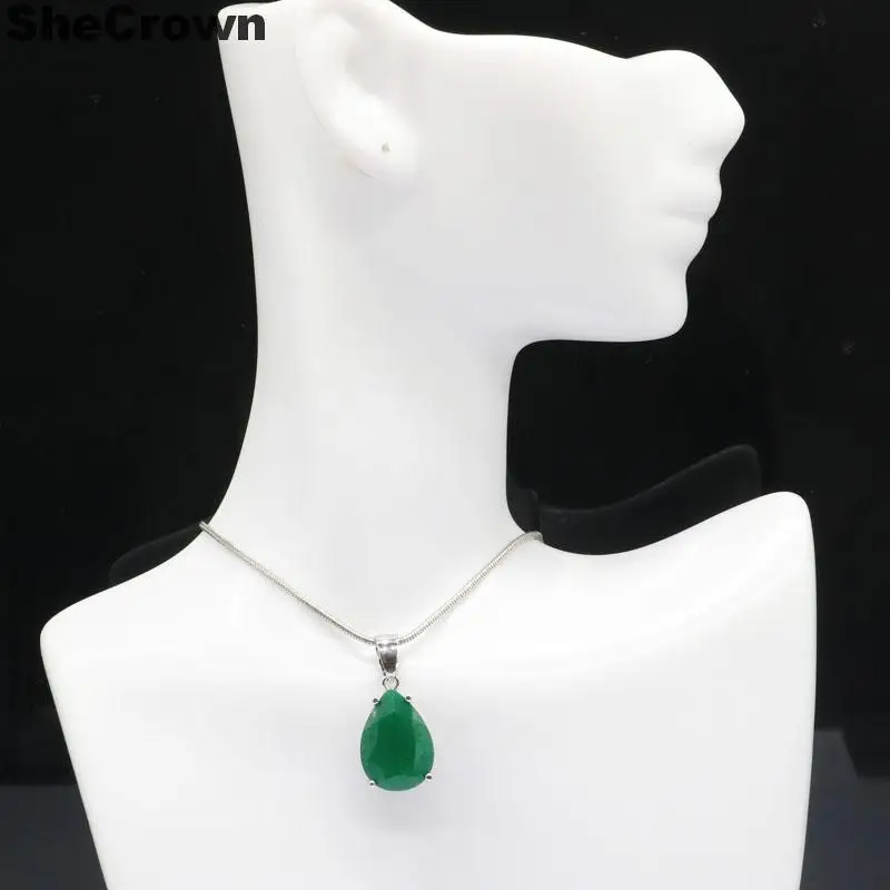 Buy 3 Get 1 Free 27x13mm Jewelry Set Drop Shape 18x13mm Real Green Emerald Gift For Sister Silver Pendant Earrings