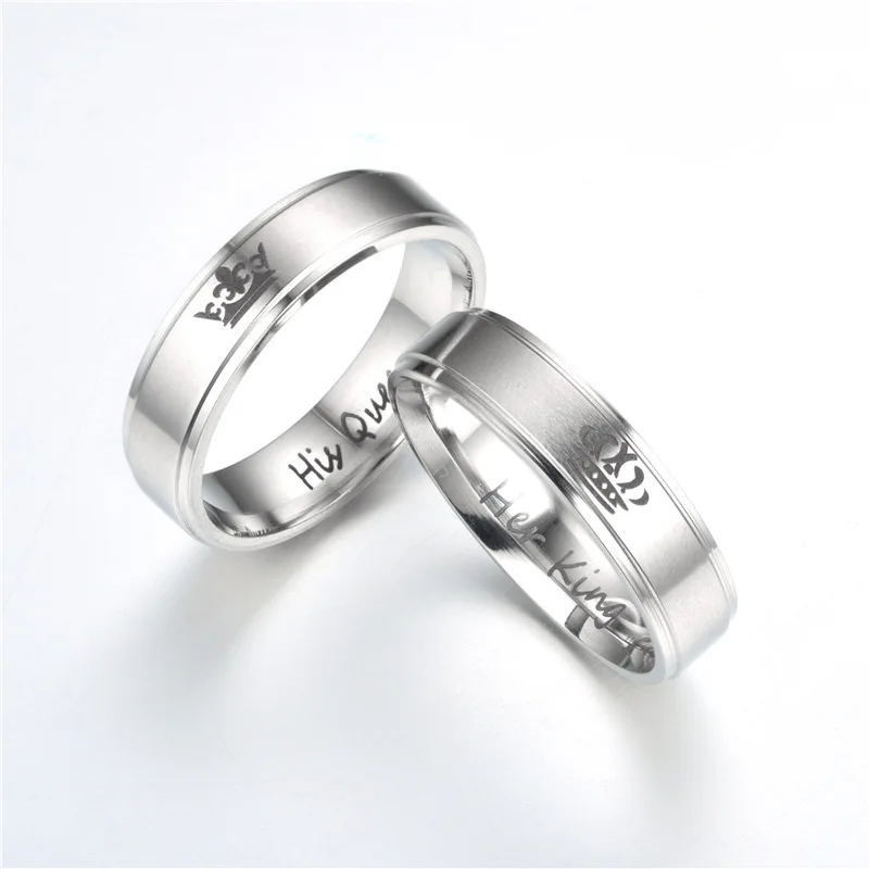 Aroutty New Fashion Crown Couple Rings Her King His Queen Stainless Steel Wedding Rings For Women Men Engagement Gift image 2