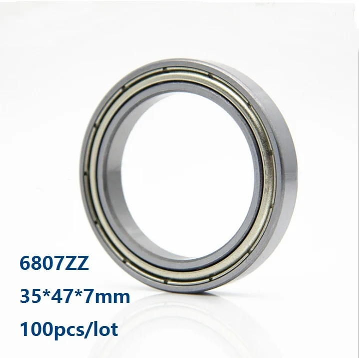 

100pcs/lot 6807ZZ 6807 ZZ 6807Z Double metal cover 35x47x7mm Thin Deep Groove Ball Bearing 35*47*7 mm