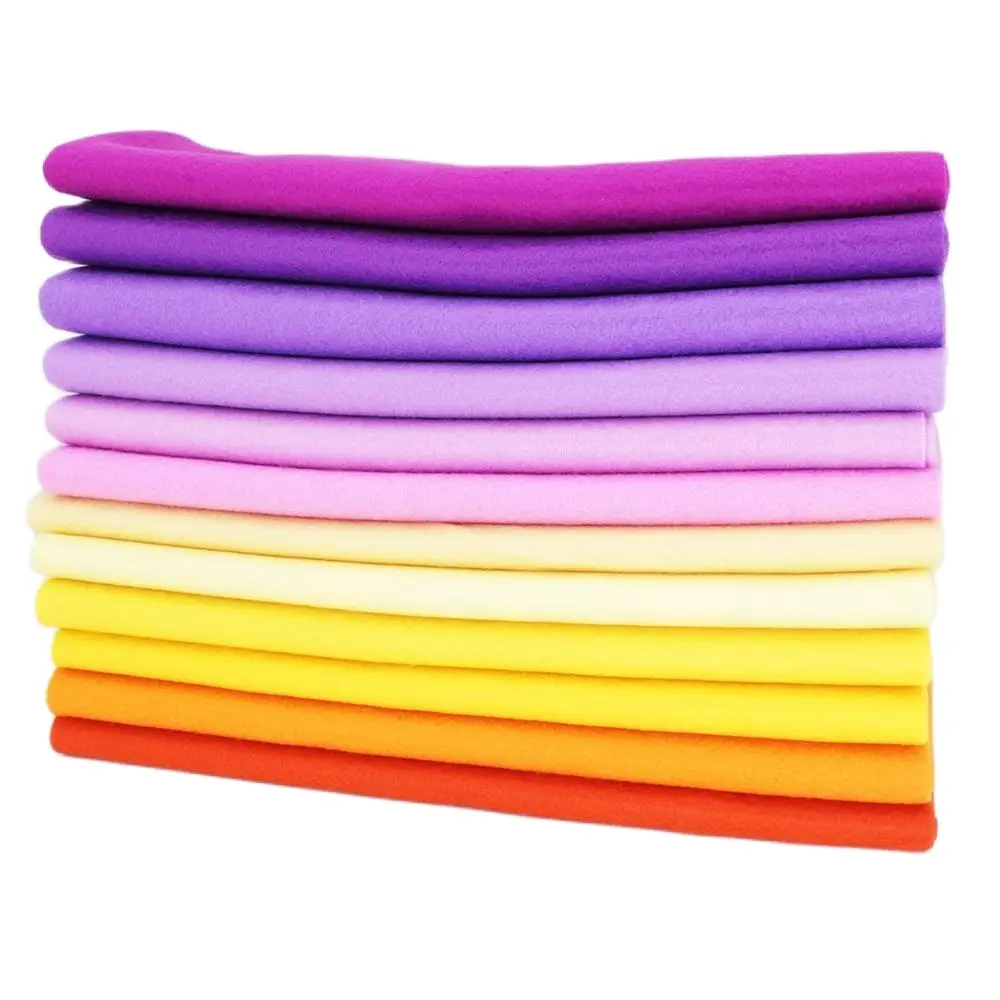 Soft Sewing Needlework Felt For DIY Handwork Crafts Dolls, Polyester Fabric, Non Woven Cloth, Purple Yellow 12 Pcs/Lot 25cmx28cm