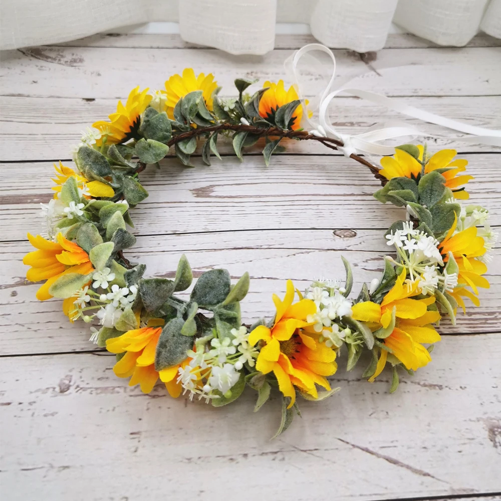 

Sun Flower Crown Women Wedding Party Headband Women Hair Accessories Girl Rural Floral Garland Wedding Floral Headwear