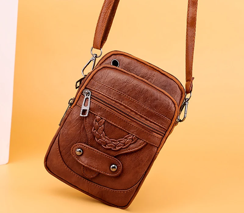 Vintage Pu Leder Umhängetaschen für Frauen kleine Cross body Telefon Geldbörse Handtasche Tasche weibliche Brieftaschen Tasche – Detail 14
