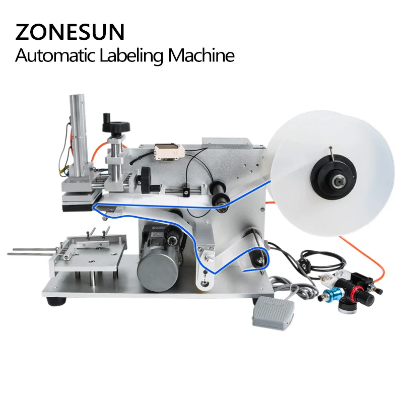 ZONESUN LT-60 Semi Automatic Pneumatic Flat Labeling Machine Drugs Bottle Labeling Machine Stick Mark Labeller