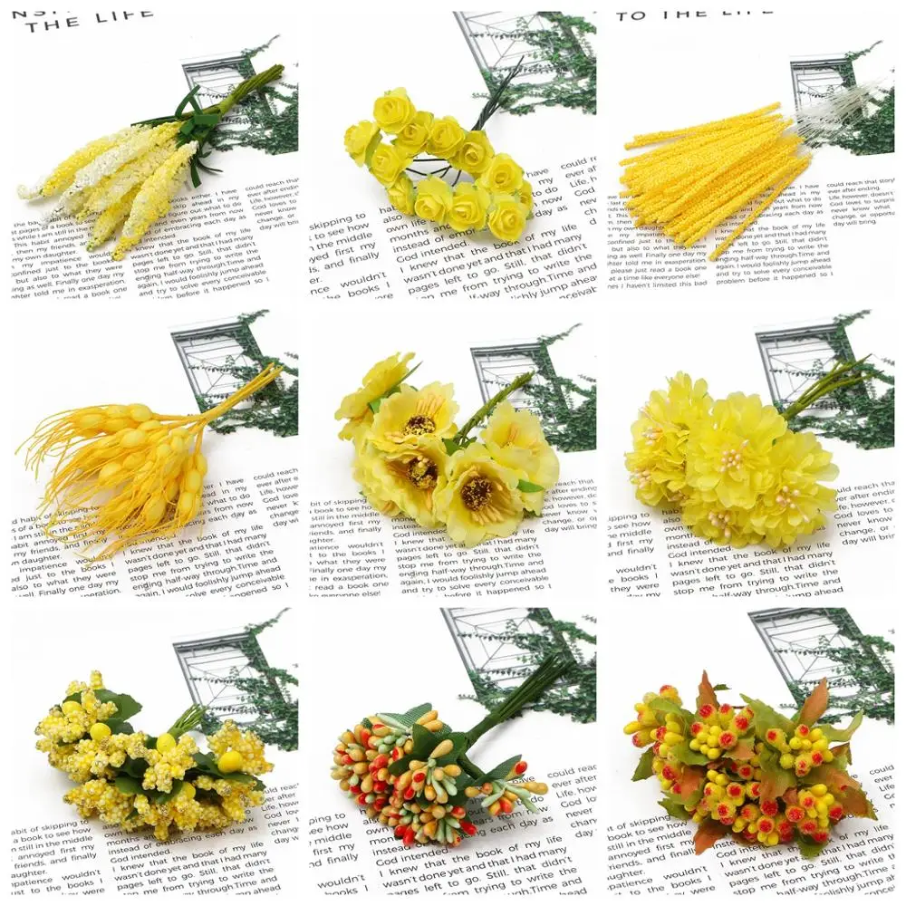 6/10/12/50/60/70/90/144/288 pz fiore giallo ciliegia stame bacche Bundle fai da te natale torta nuziale confezione regalo ghirlande Decor