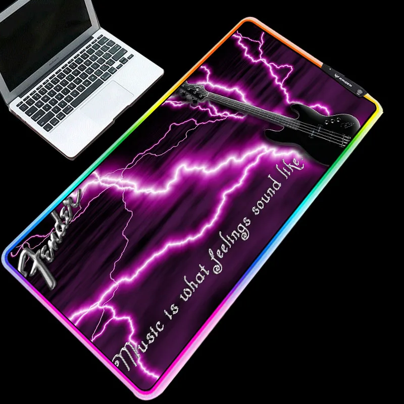 

XGZ RGB Mouse Pad XXL Cool Guitar Picture Printed Glowing Around Mouse Mats with High-end Rubber Base Waterproof 1.8m USB Cable