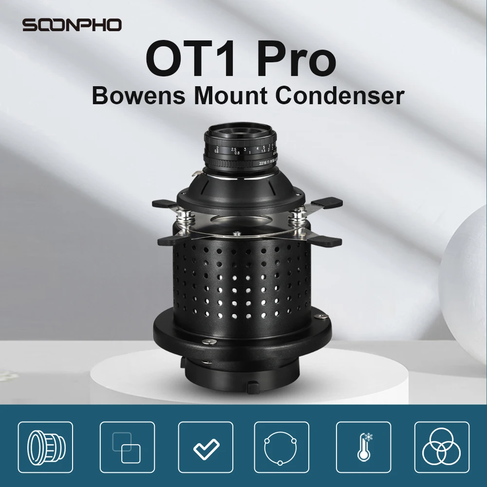 OT1 PRO Bowens Mount Optical Focalize Condenser Beam Light Cylinder Photography Light Cylinder with Adjust Aperture Ring