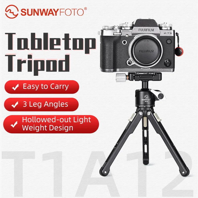 SUNWAYFOTO T1A12 Aluminium Alloy Table Top Tripod DSLR Camera Stand Professional  Tripod for Phone Camera Accessories Video