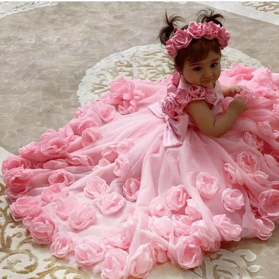 New Organza Kids abbigliamento formale Baby Children Party Dress Girls Pageant Birthday Christmas fiori fatti a mano Flower Girls Dresses