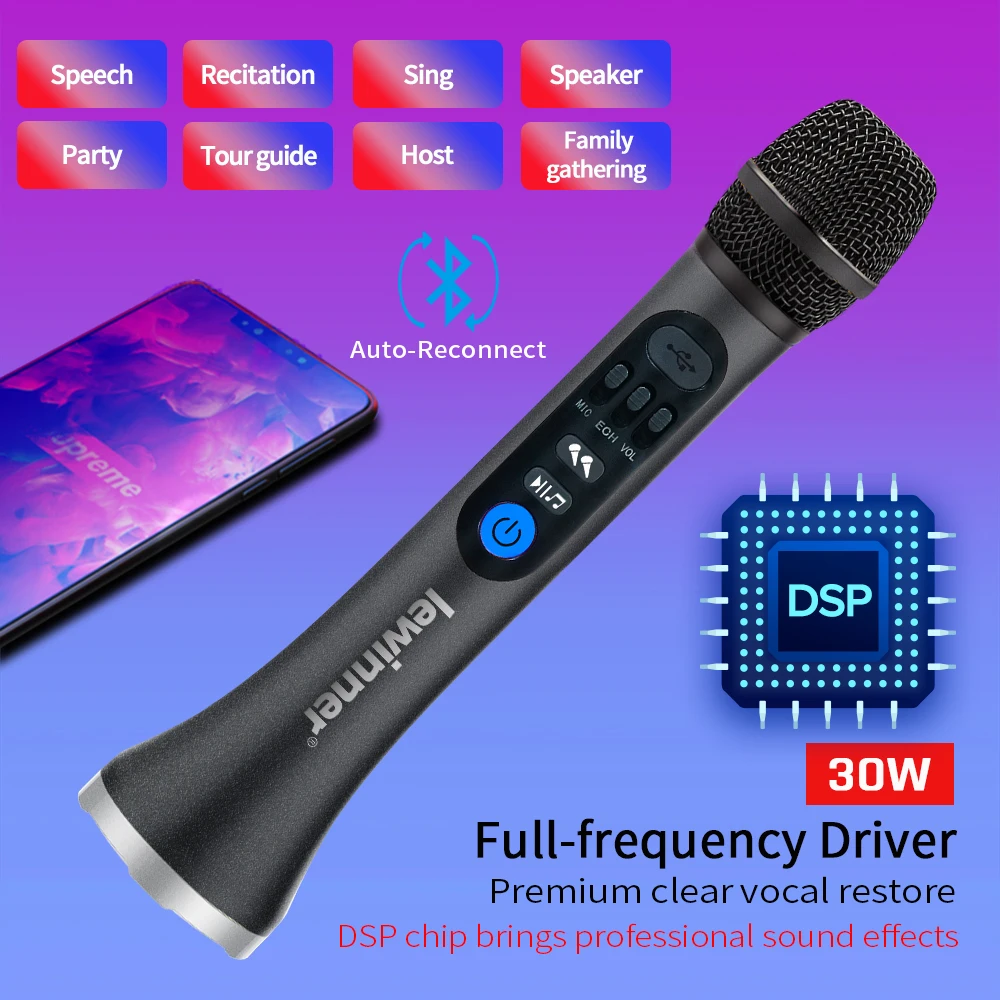 Imagem -06 - Lewin-microfone Karaoke Portátil L899 30w de Potência 6400mah Nova Atualização Profissional Bluetooth Alto-falante Portátil Ktv