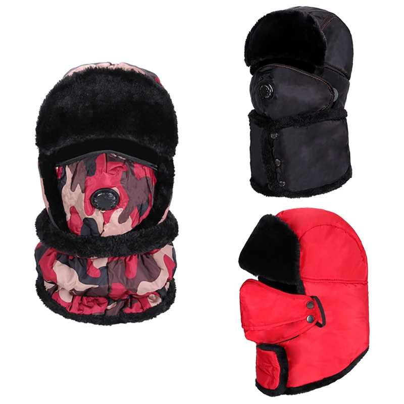 CNTANG Winter Warm Bomber Hat Unisex Outdoor Caps Men Women Windproof Ski Scarf Ears Mask Flaps Russian Hats Plus Thicker 1 set