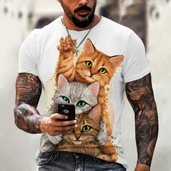 Fashion Man Tees Cute Cat 3D Printing Unisex T-Shirt Male Kawaii O-Neck Summer Short Sleeve Tops Street Oversize Funny Clothes