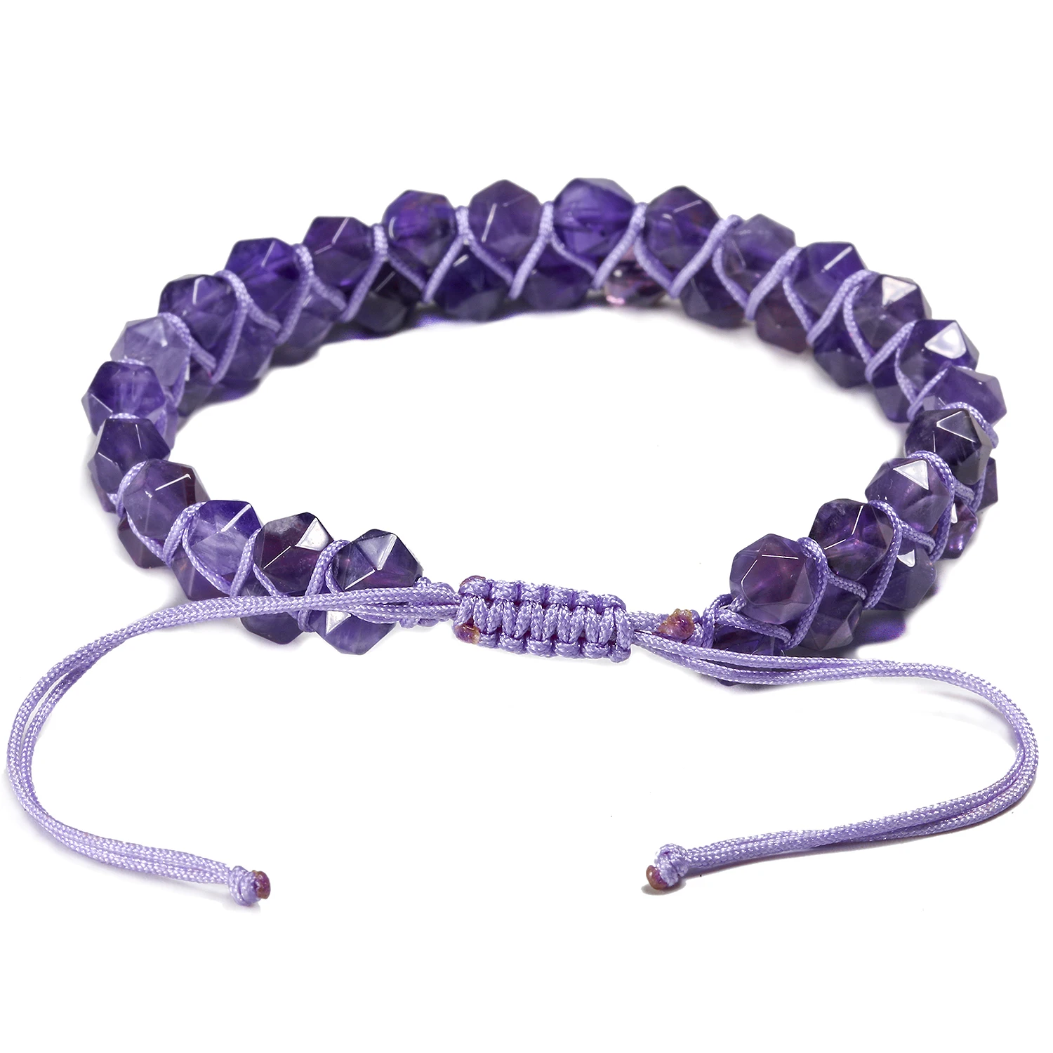 Friendship 6mm Natural Purple Amethyst Faceted Stone Wrap Bracelets Women Braided Yoga Bangle Bohemian Hand-woven Jewellery