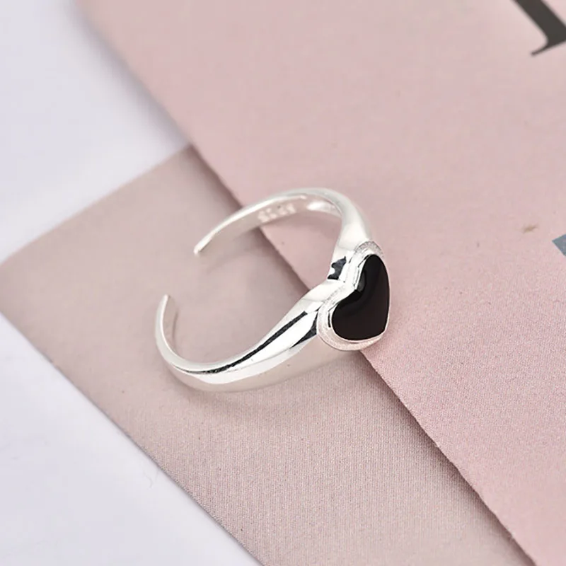 Foxanry timbre noir amour coeur anneaux pour les femmes nouvelle mode mignon dessin animé visage thaï argent rock fête bijoux cadeaux