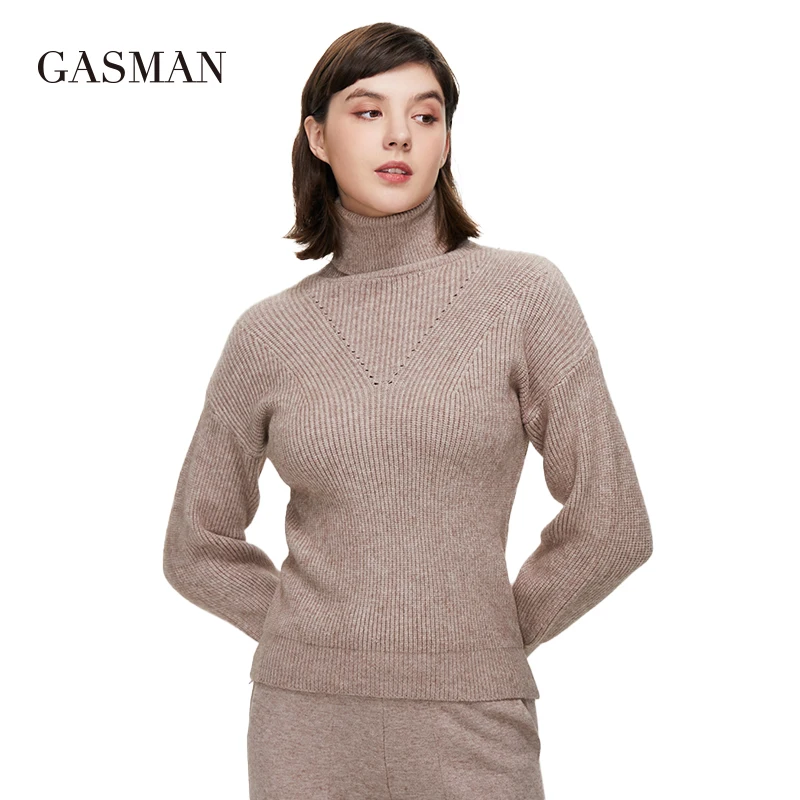 GASMAN 2022 autumn Winter women's clothing fashion warm Turtleneck Knitted cuffs lapel Women jumper Short brand Sweater GT003