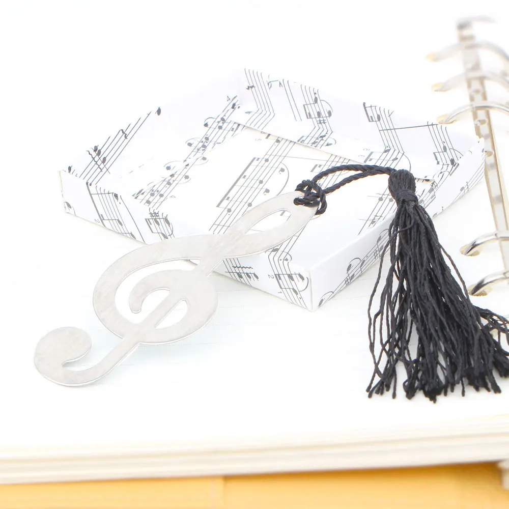 New Hollow Musical Notes Bookmarks Metal With Mini Greeting Cards Tassels Pendant Gifts Wedding Favors With Retail Box