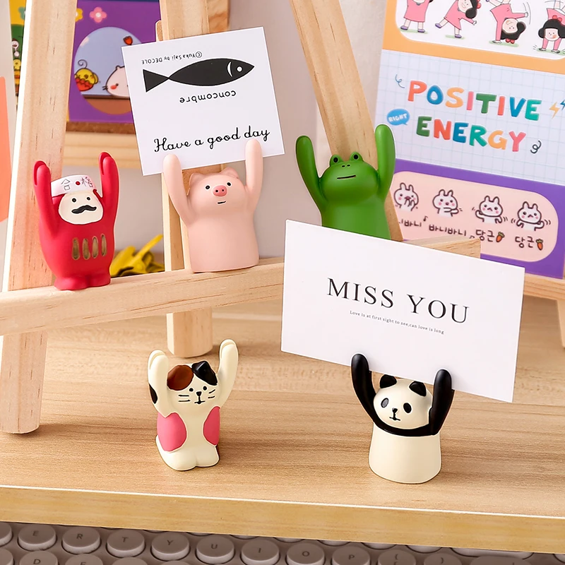 Cute Animal Business Card Holder Memo Holder Note Stands Resin Photo Clip For Office Home Decor Schools Desk Supplies