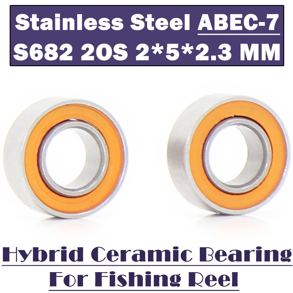 S682 2OS Bearing 2*5*2.3 mm CB ABEC-7 ( 2 PCS ) Stainless Steel Hybrid Ceramic Bearing Ocean Fishing 682 Ball Bearings S682C